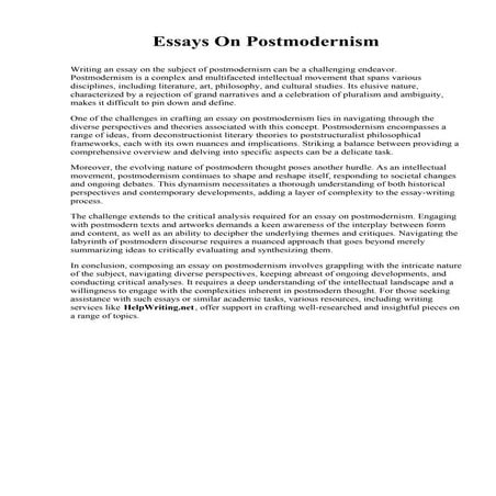 Essays On Postmodernism. Greenfield Community College