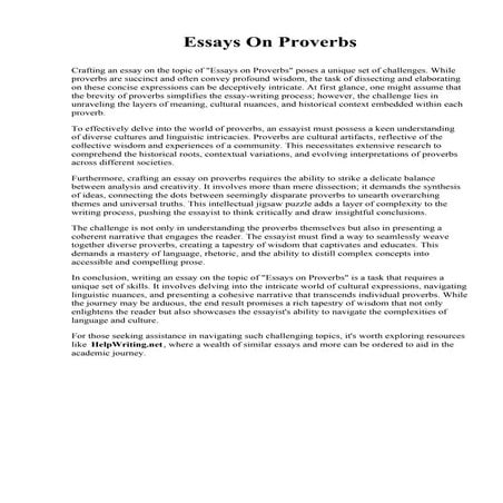 Essays On Proverbs. Georgia Southwestern State University | PDF