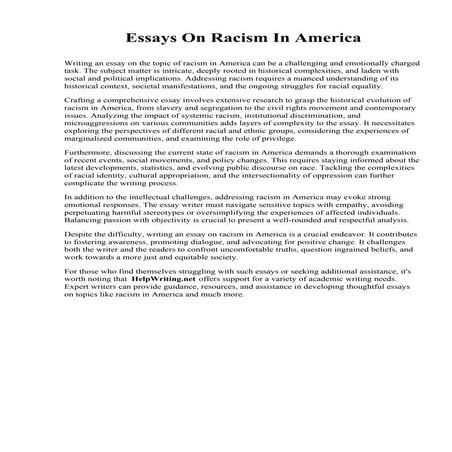 Essays On Racism In America. Idaho State University