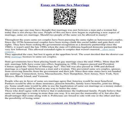 Essays On Same Sex Marriage