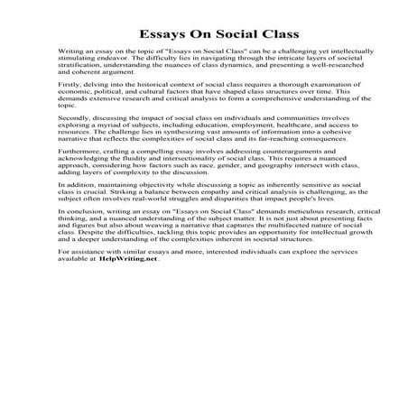 Essays On Social Class.pdfEssays On Social Class. Analysis of Social Class Es...