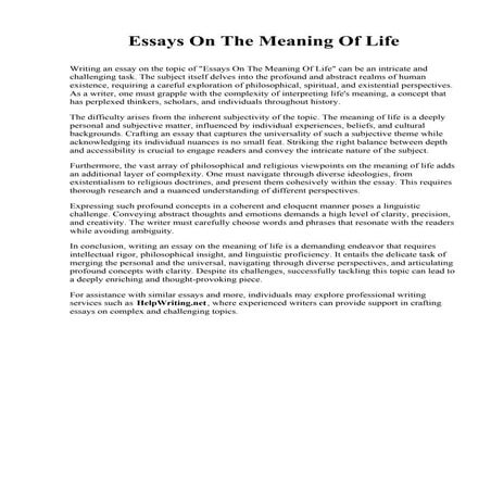 Essays On The Meaning Of Life. The Modern College of Design