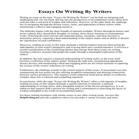 Essays On Writing By Writers