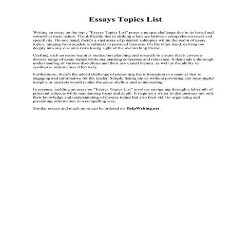 Essays Topics List. College of Business and Technology