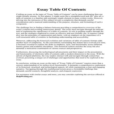 Essay Table Of Contents