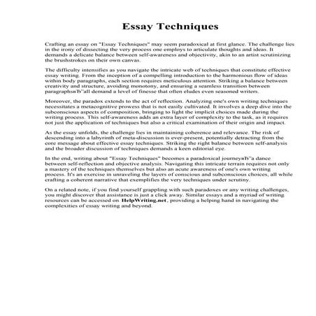 Essay Techniques. Graham Hospital School of Nursing