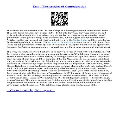 Essay The Articles Of Confederation | PDF