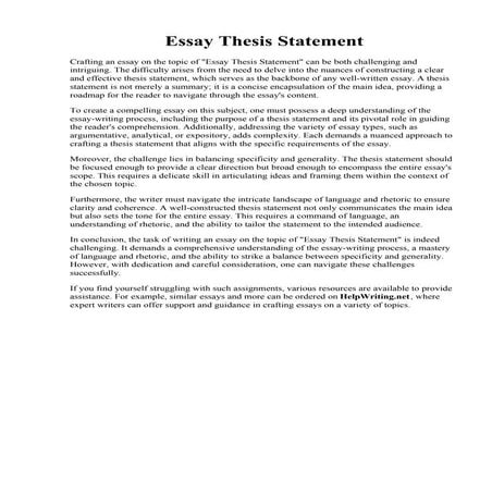 Essay Thesis Statement. PPT - Writing a Thesis Statement PowerPoint Presentat...