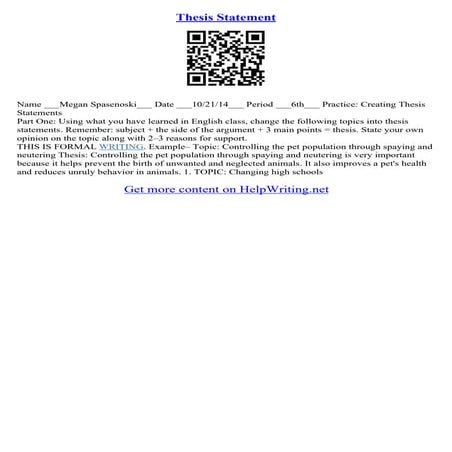 Essay Thesis Statement Examples