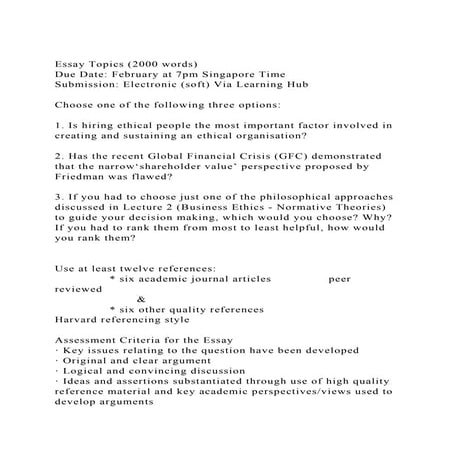 Essay Topics (2000 words)Due Date February at 7pm Singapore Tim.docx