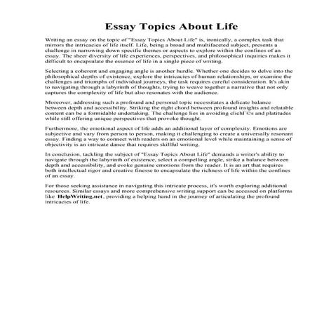 Essay Topics About Life. essay about my life so far