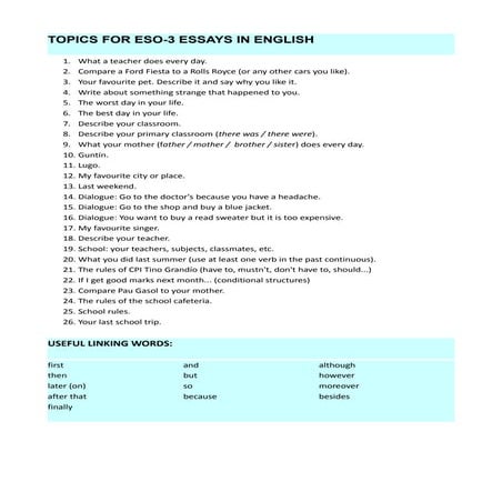 Essay topics eso 3 | PDF