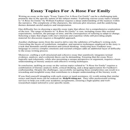 Essay Topics For A Rose For Emily