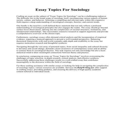 Essay Topics For Sociology