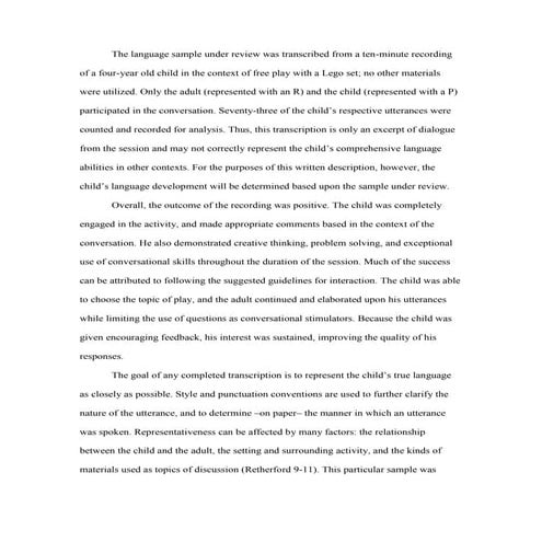 Transcription Analysis of a Normally Developing Child