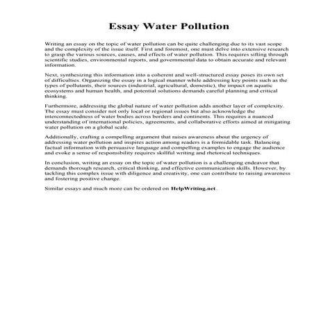 Essay Water Pollution. Massachusetts College of Pharmacy and Health Sciences