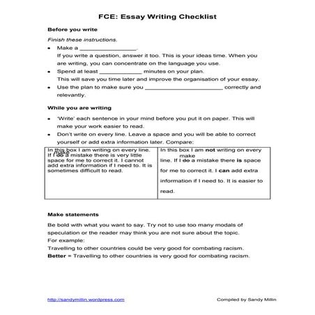 Essay writing checklist
