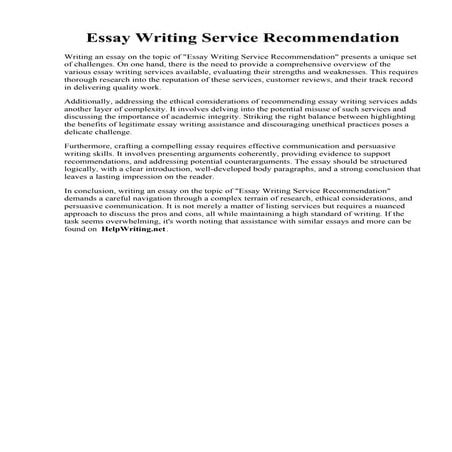 Essay Writing Service Recommendation. Free Essay Samples: Ready-Made Examples...