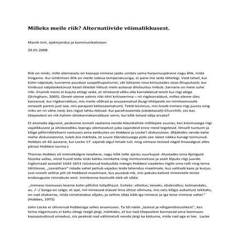 Milleks meile riik? Alternatiivide võimalikkusest.