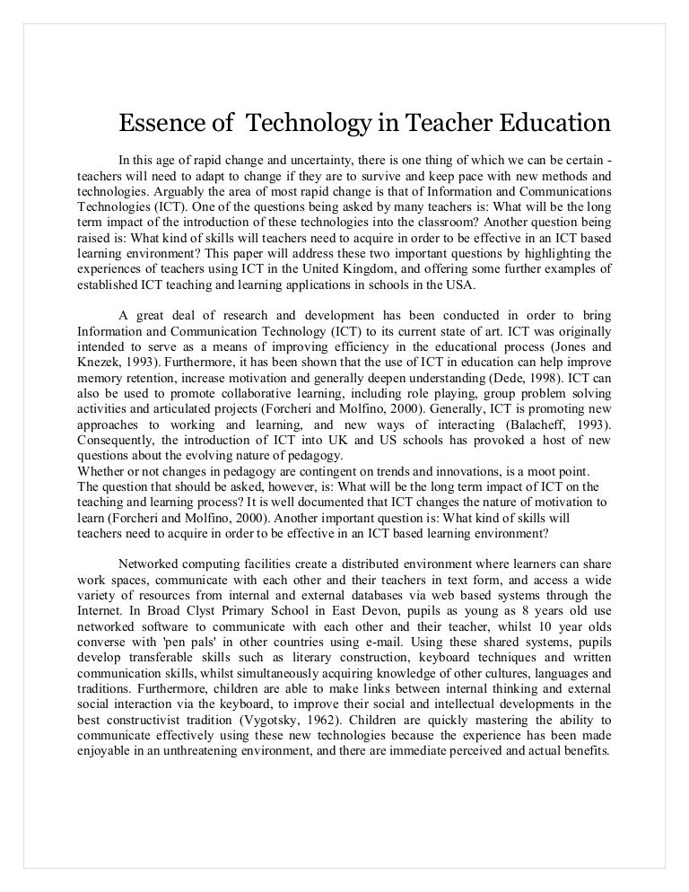 Essence Of Technology In Teacher Education