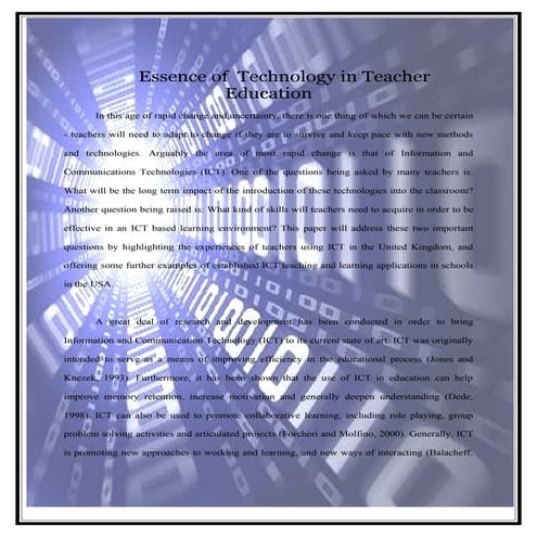 Essence Of  Technology In Teacher Education