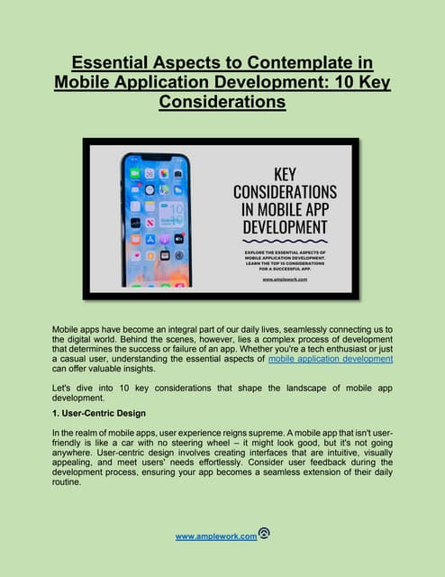 Essential Aspects to Contemplate in Mobile Application Development - Five Key...