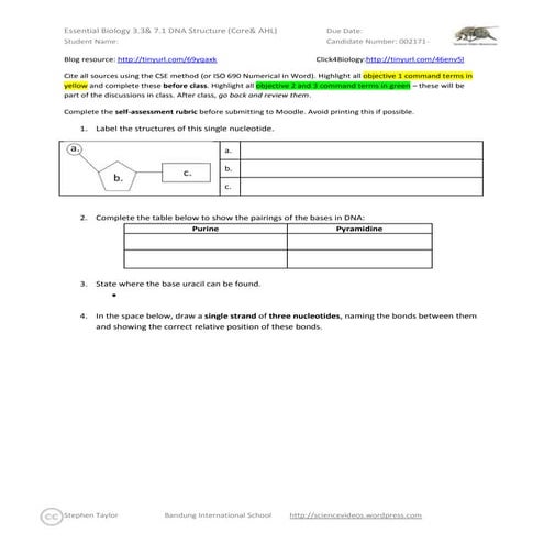 Essential Biology 3.3 & 7.1 DNA Structure (Core & AHL)