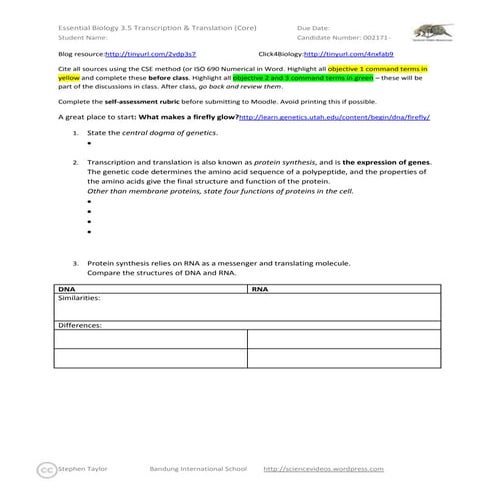 Essential Biology 3.5 Transcription & Translation (Core)