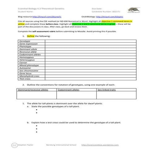Essential Biology 4.3 Theoretical Genetics