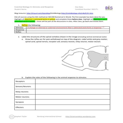 Essential Biology E1 Stimulus and Response