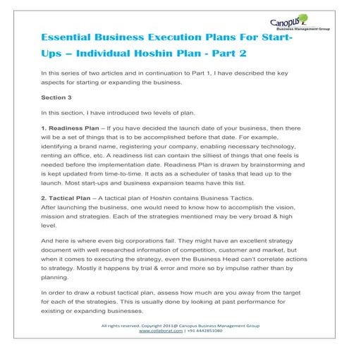 Essential business execution plans for start ups – individual hoshin plan part 2