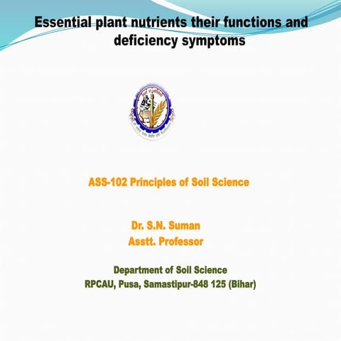 Essential Plant Nutrients: Functions, Deficiency Symptoms, and Soil ...