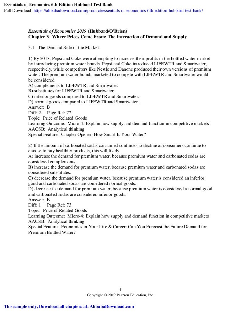 Essentials of Economics 6th Edition Hubbard Test Bank