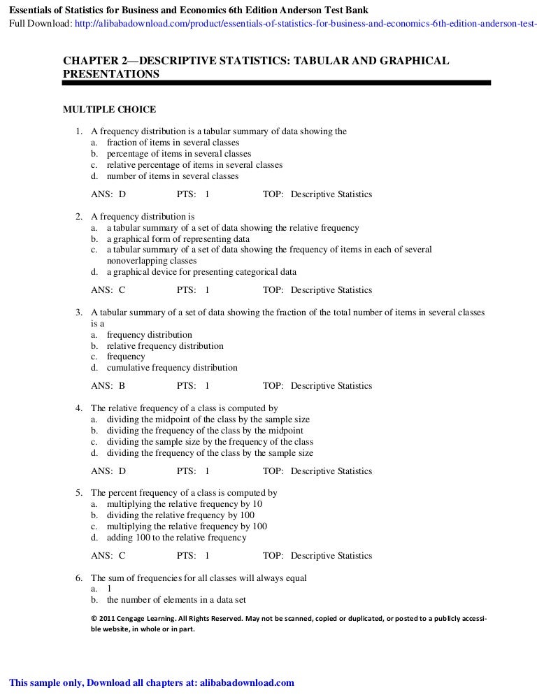 Essentials Of Statistics For Business And Economics