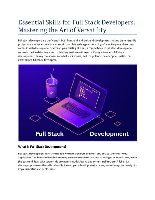 Essential Skills for Full Stack Developers: Mastering the Art of Versatility