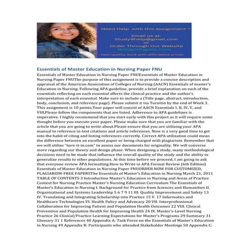 Essentials of Master Education in Nursing Paper FNU.docx