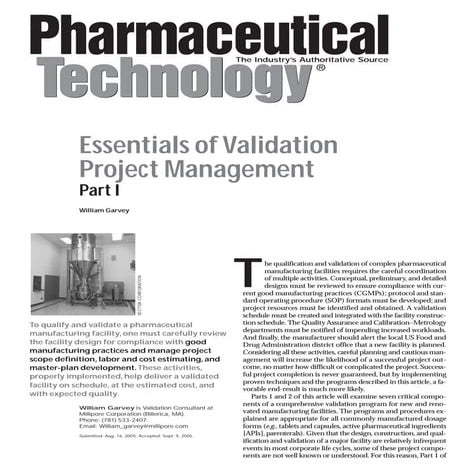 Essentials of Validation Project Management - Part 1