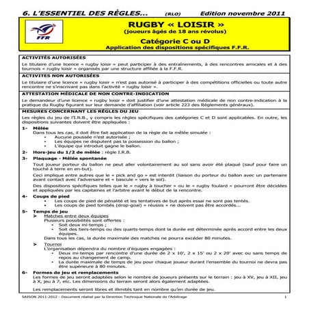 Essentiel des règles Rugby Loisir | PDF