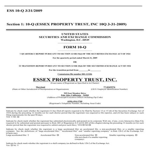 Q1 2009 Earning Report of Essex Property Trust, Inc.