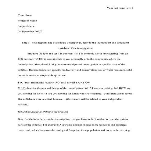 ESS IA example - old syllabus - MLA format