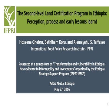 The Second-level Land Certification Program in Ethiopia: Perception, process ...