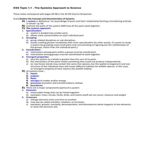 Ess Topic 1 - Systems and Models