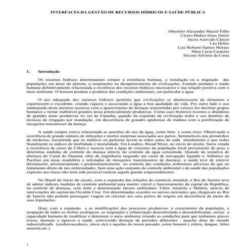 Interfaces Da Gestão De Recursos Hídricos e Saúde Pública