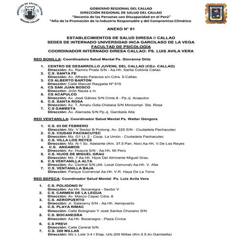 SEDES DE INTERNADO - DIRESA CALLAO