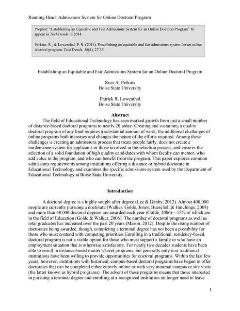 Establishing an equitable and fair admissions system