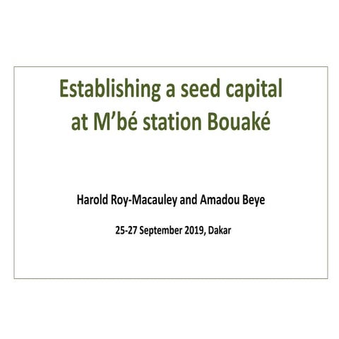Seed systems and rice seed capital in Africa