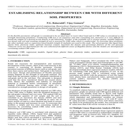 Establishing relationship between cbr with different soil properties