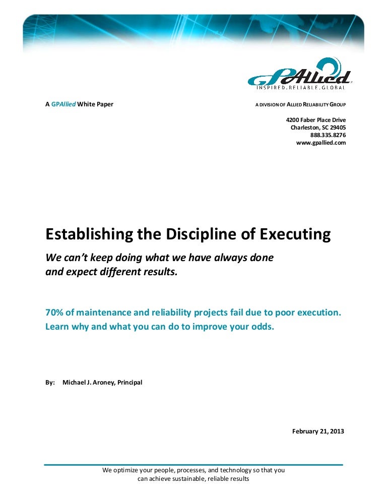 Establishing the Discipline of Executing Maintenance Work