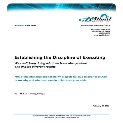 Establishing the Discipline of Executing Maintenance Work