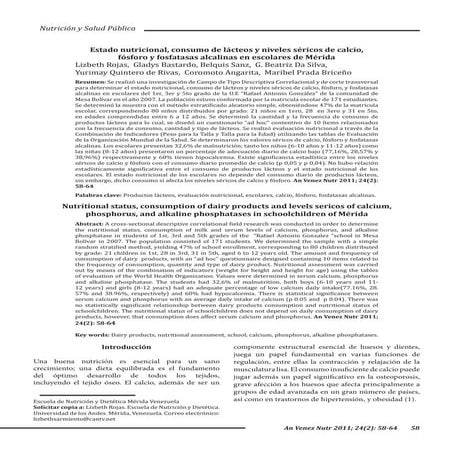 Estado nutricional, consumo lácteos y niveles séricos calcio